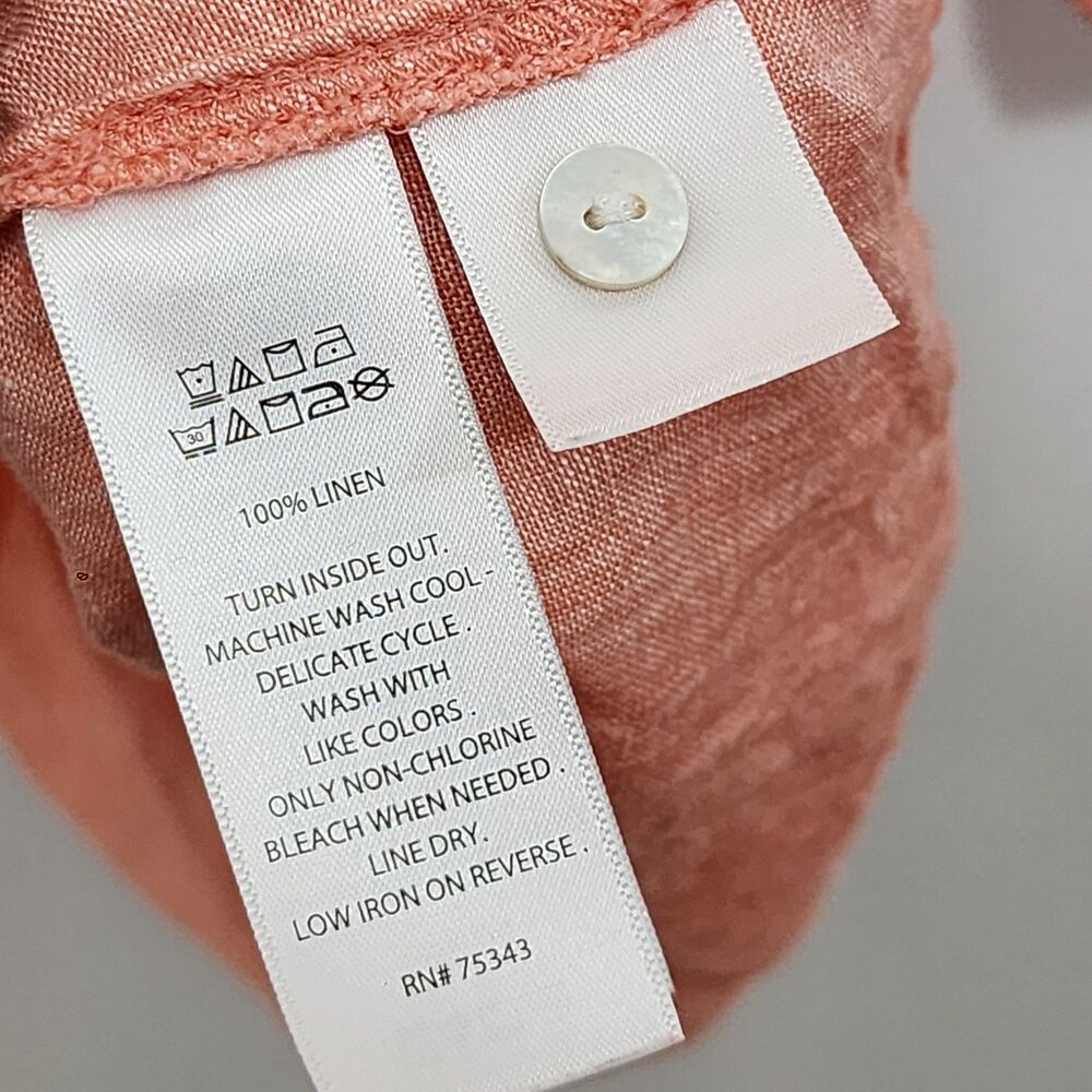 Jones & Co 100% Linen Popover Coral Long Tab Sleeve Coastal Shirt Plus Size 1X - Picture 5 of 11
